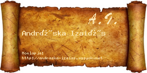 Andráska Izaiás névjegykártya